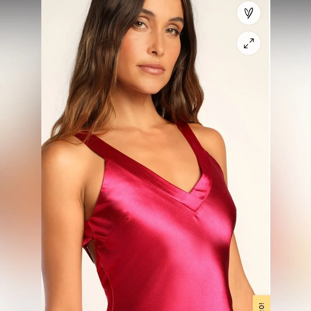 Lulu's Magenta Satin Maxi Dress - Picture 3 of 8